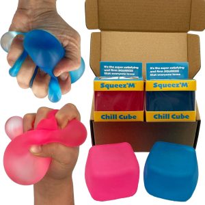 Premium Squeez'M Chill Cubes – Blue & Purple Fidget Sensory Toys for Stress Relief – Soft & Durable for Kids & Adults – Safe, Gift-Ready, and Perfect for Travel
