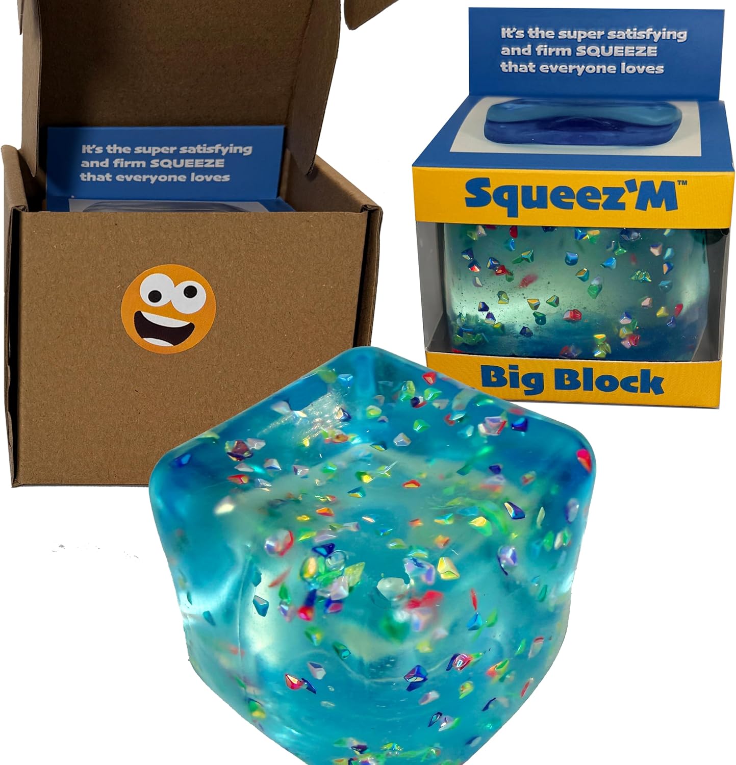 Original Big Block Premium Stress Cube – Glitter Squishy Fidget Toy for Kids & Adults (Skysparkle)
